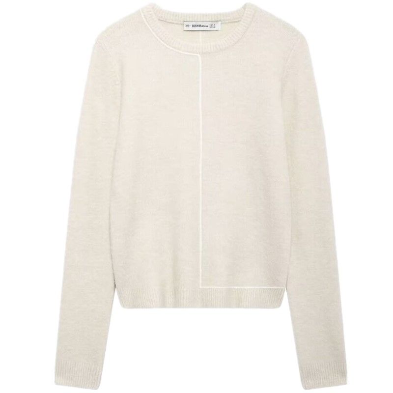 Fashion Style 2024 Fall and Winter New Women's Clothing Versatile Contrast Color Trim Long Sleeves Round Neck Knitwear 5536202