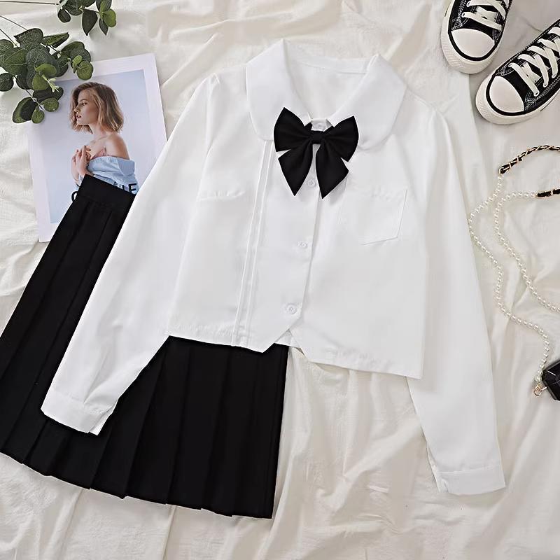 Early Autumn Women's Long-Sleeve White Japanese JK College Style Accordion Pleat Shirt
