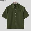 INCERUN Oversized Men Lapel Neck Short Sleeve Fake Two-piece Casual Shirts Tops