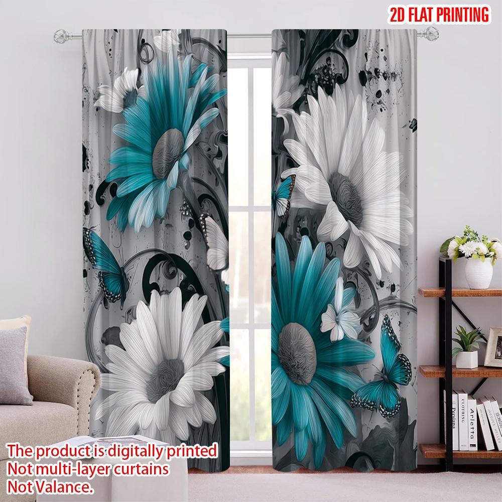 

2pcs,2D plane printing Curtains Digital Printed Butterfly Bloom Versatile Polyester Fabric (without rod) All Seasons for Living 52.50 × 116.00 cm 2 pcs