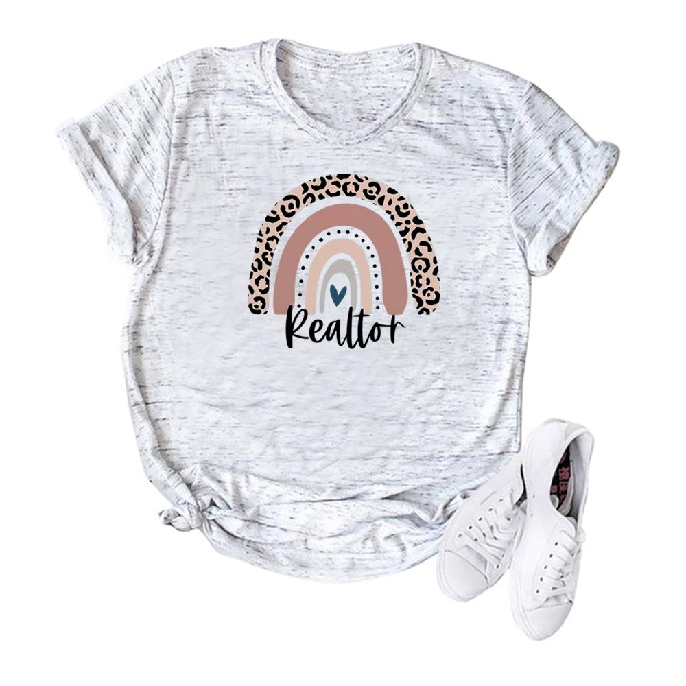 Realtor TShirt Real Estate Agent Tee Cute Leopard Rainbow Realtor Graphic Tee Real Estate Apparel Women Vintage Summer Top Gift