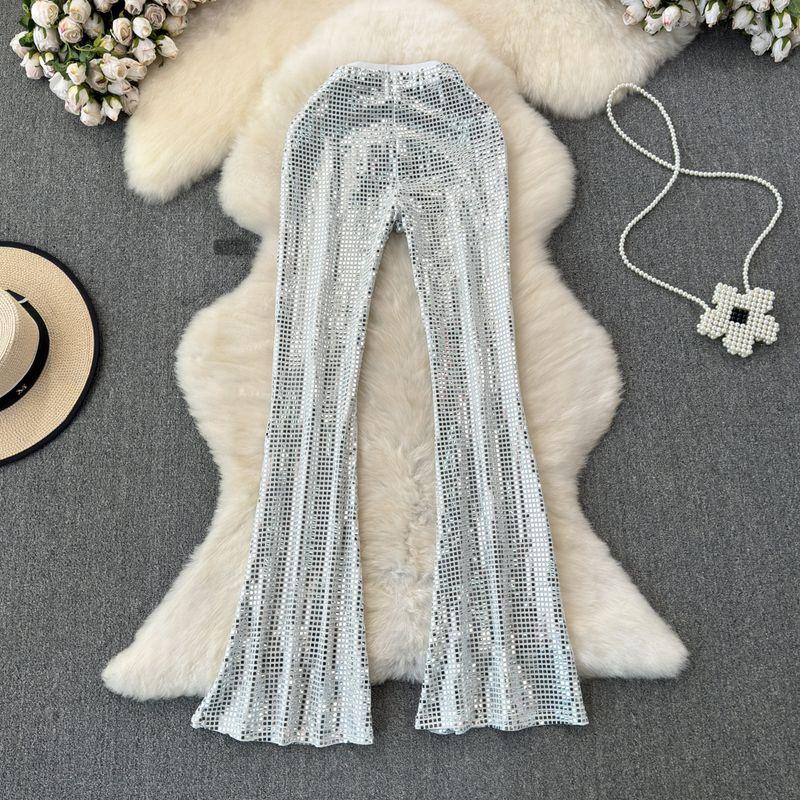 

Fashion High Waist Shiny Casual Skinny Pants Sequin White M