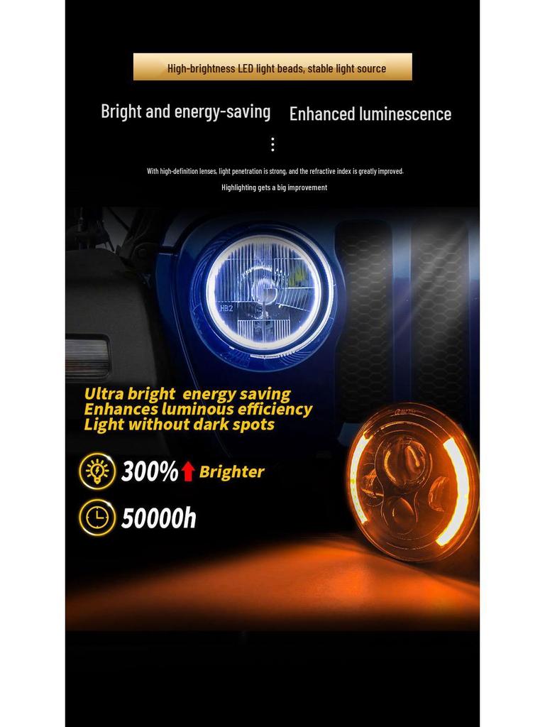 7" Wrangler LED Off-Road Headlight: Crescent Harley Motorcycle Spotlight with High/Low Beam