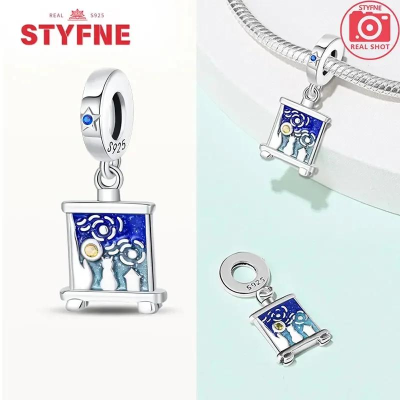 Copperoriginal Starry Sky Sunflower Green Wheat Field Oil Painting Charms Beads For Women Diy Fine Jewelry Gift