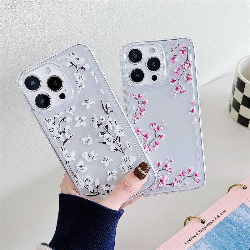 Floral Clear Phone Case For iphone 15 14 13 12 11 Pro Max Plus Silicone Soft TPU Shockproof Back Cover