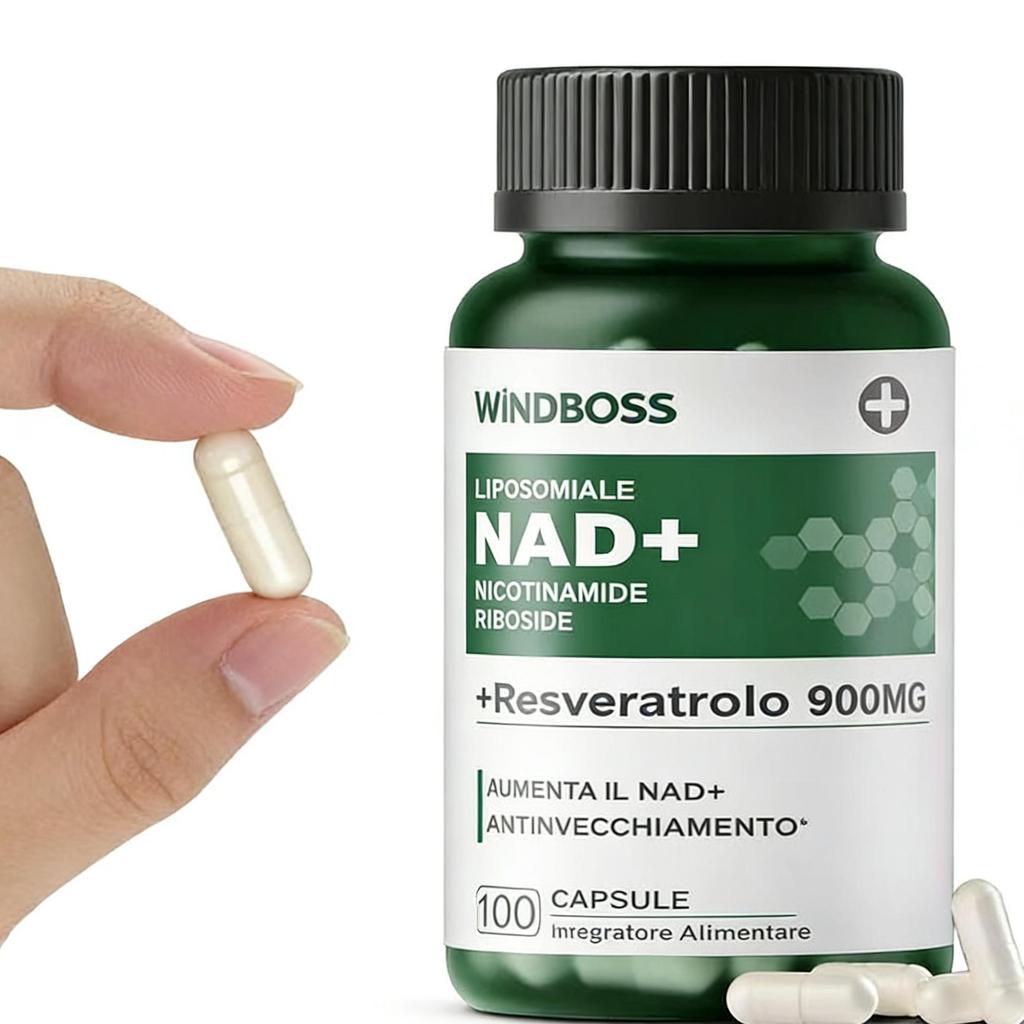 Geavanceerde Formule voor Levensduur: Windboss Liposomale NAD+ Complex | 900mg NR + NMN + Trans-Resveratrol + Quercetine voor DNA-herstel & Vitaliteit