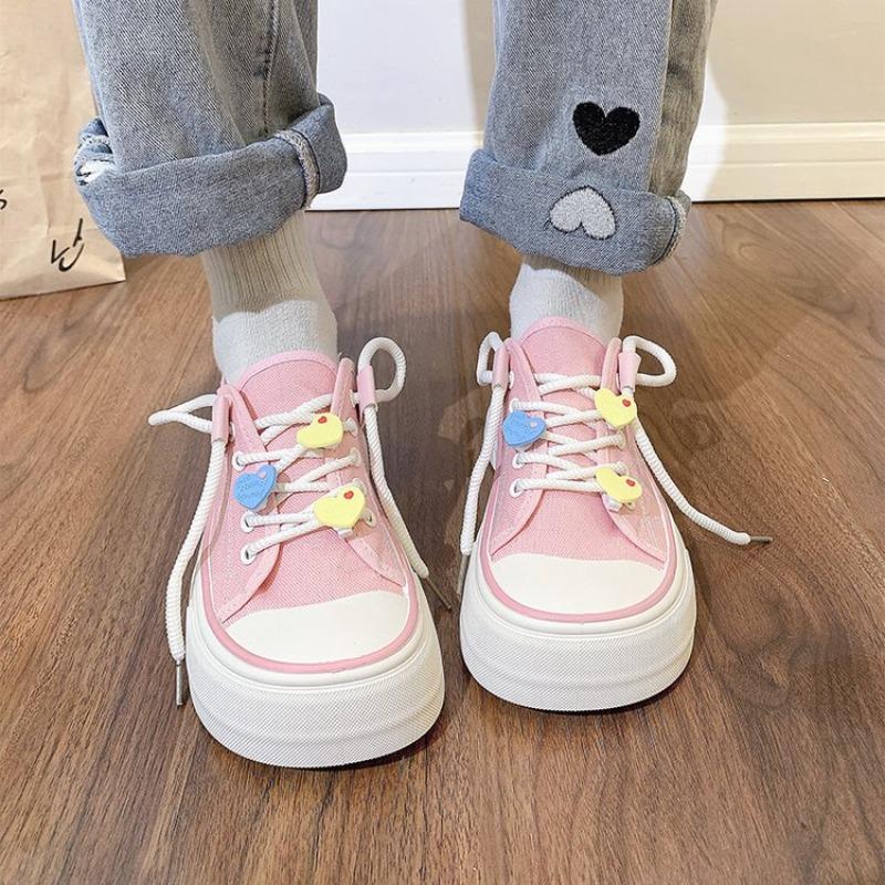 Low-top Big-head Board Shoes Summer New Fashion Love Accessories Casual Shoes Niche Lace-up Round-head Canvas Shoes