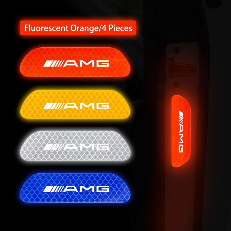 TWEK4 4Pcs Car Safety Warning Stickers Night Reflection Mark Decals For Mercedes Benz AMG GLE GLS CLA CLE GLC CLS GLA W223 W213 W206