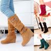 Wedge Tie Up Sandals For Women Women'S Fashion Thigh Knee High Boots Zippered Round Toe Solid Color Thick Sole Zapatos De Mujer