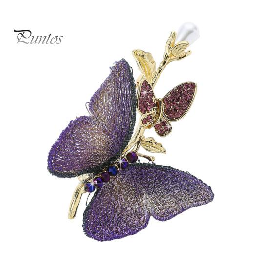 

Брошь-бабочка из горного хрусталя для женщин, брошь-бабочка из искусственного жемчуга, насекомое, лацкан, блестящие украшения в виде животных для костюмов, шляп, аксессуаров фиолетовый