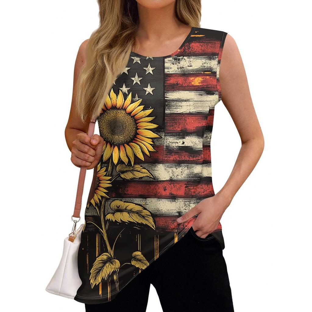 Women's Fashion Independence Day Printed Sleeveless T-Shirt Top