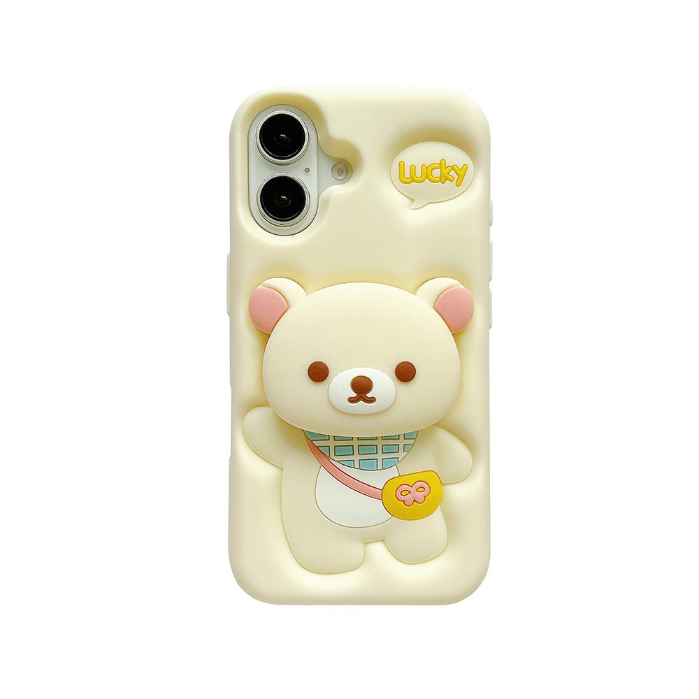 

Kawaii Rilakkuma Bear Soft Silicone Case For iPhone 16 15 14 13 12 11 Pro Max Cover With Stand Holder For iPhone 11&Case & Holder бежевий