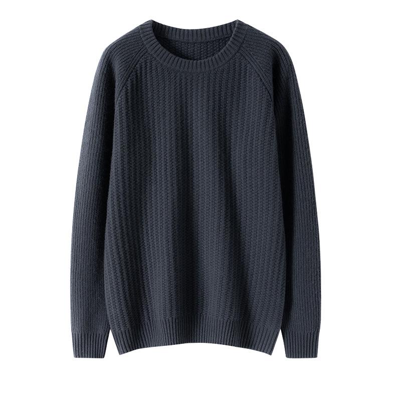 New cashmere sweater men's pure cashmere three-strand thickened round neck Korean version knitted sweater with shoulder sleeves and jacquard