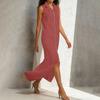Sleeveless Midi Dress for Women Stand Collar Zip Up Tunic Dress Summer Casual Travel