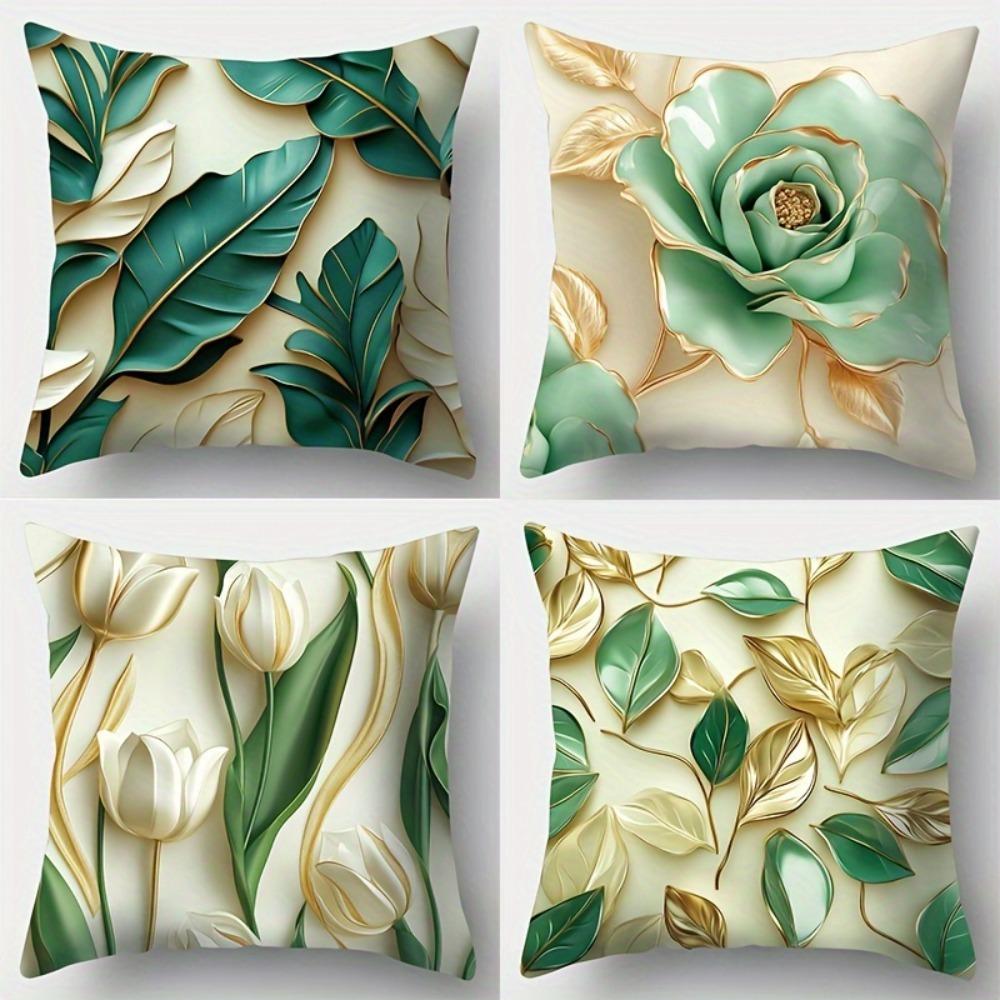 Green & Gold Leafy Elegance PillowcasesLiving Room Sofa Cushion Cover, Soft and Comfortable, Bedroom Room Decoration