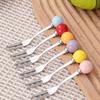Stylish Cartoon Watermelon Fruit Fork Set Decorative Cute Stainless Steel Fruit Fork Set Ceramic Dessert Cake Fork BBQ