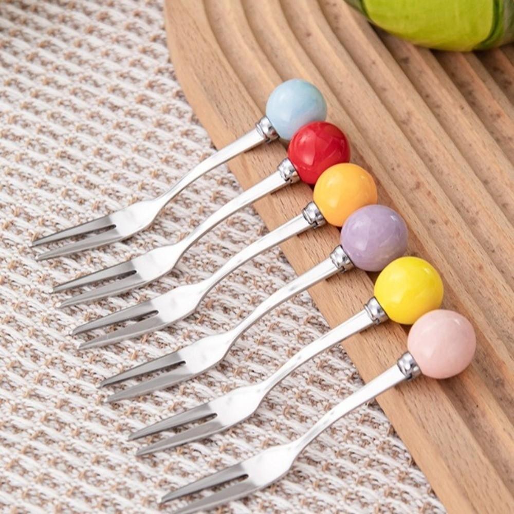 Stylish Cartoon Watermelon Fruit Fork Set Decorative Cute Stainless Steel Fruit Fork Set Ceramic Dessert Cake Fork BBQ