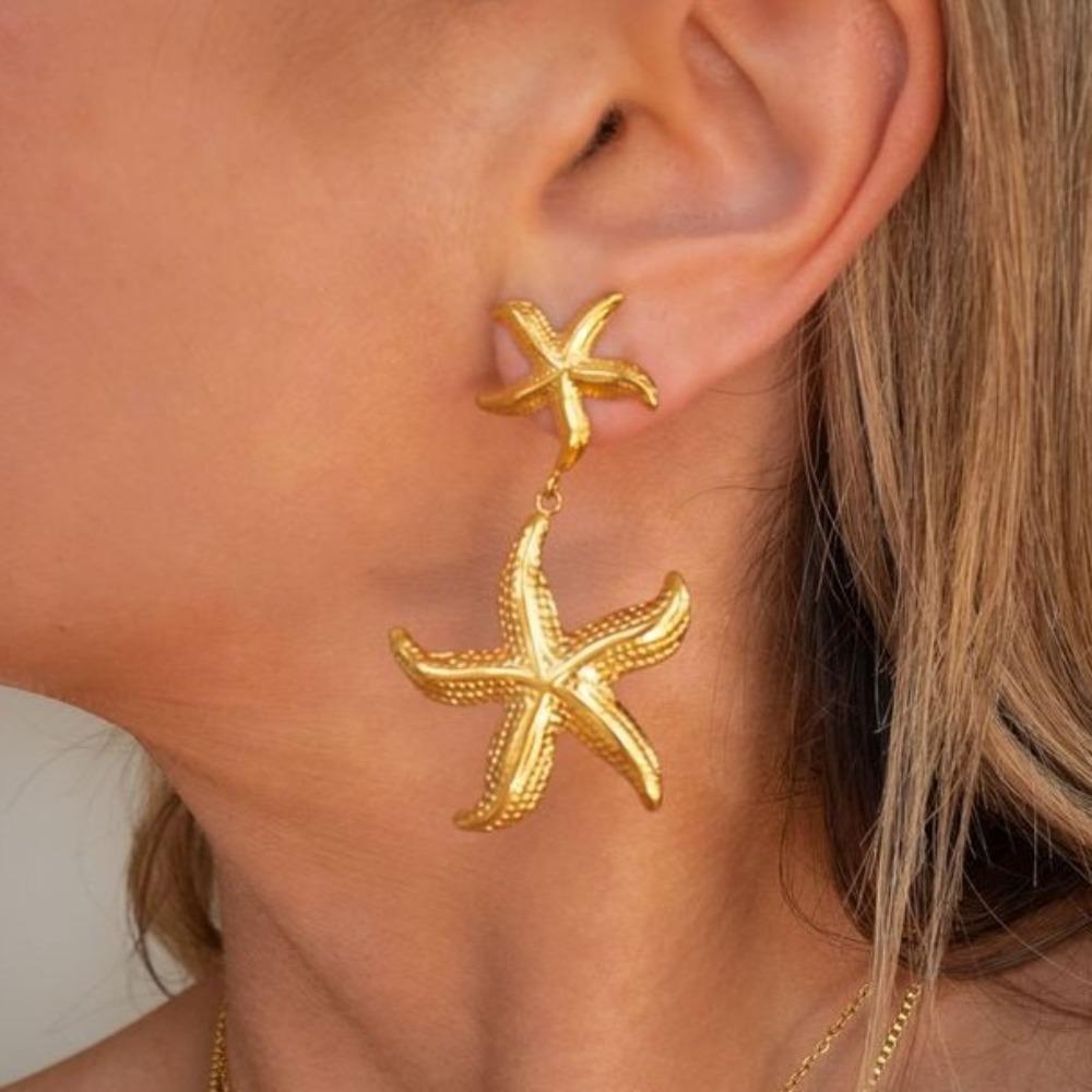 Exaggerated Starfish Stud Earrings Golden Starfish Drop Earrings Starfish Dangle Earrings  Party