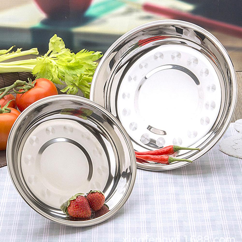 Stainless Steel Plate Round Tray Dessert Storage Tray Barbecue Plate Pasta Storage Tray Fruit Dinnerware Set Kitchen