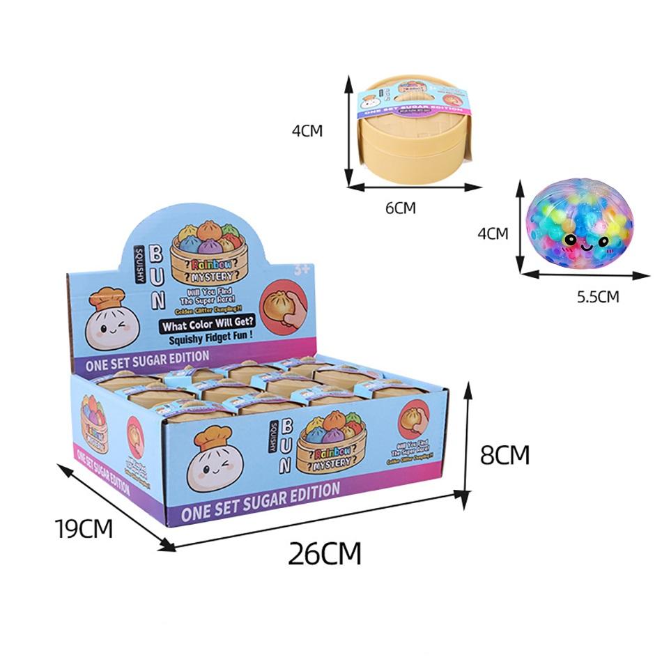 Soft Tpr Squishy Dumpling Toy With Steamer Rainbow Bead Glitter Squeeze Toy Stress Relief Fidget Toy Cute Kawaii Creative Toys