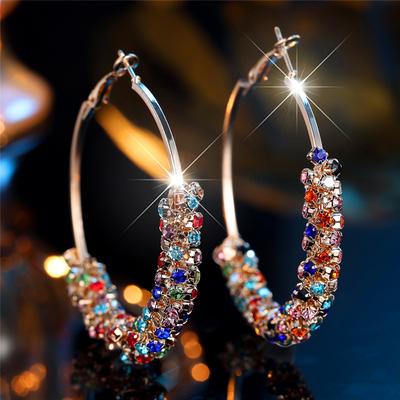 Charm Female Smll Rainbow Round Zircon Stone Hoop Earrings Fashion Gold Color Wedding  For Women