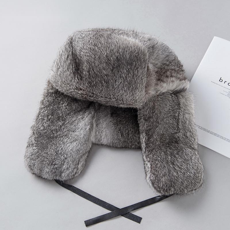 Real Rex Rabbit Fur Hat Men's Lei Feng Hat Winter Outdoor Thickened Warm Genuine Fur Hat Russian Natural Fur Ear Protection Hat