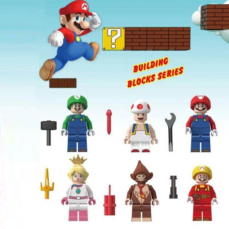 Colorful Mario Brothers Action Figures Abs Plastic Building Blocks Set
