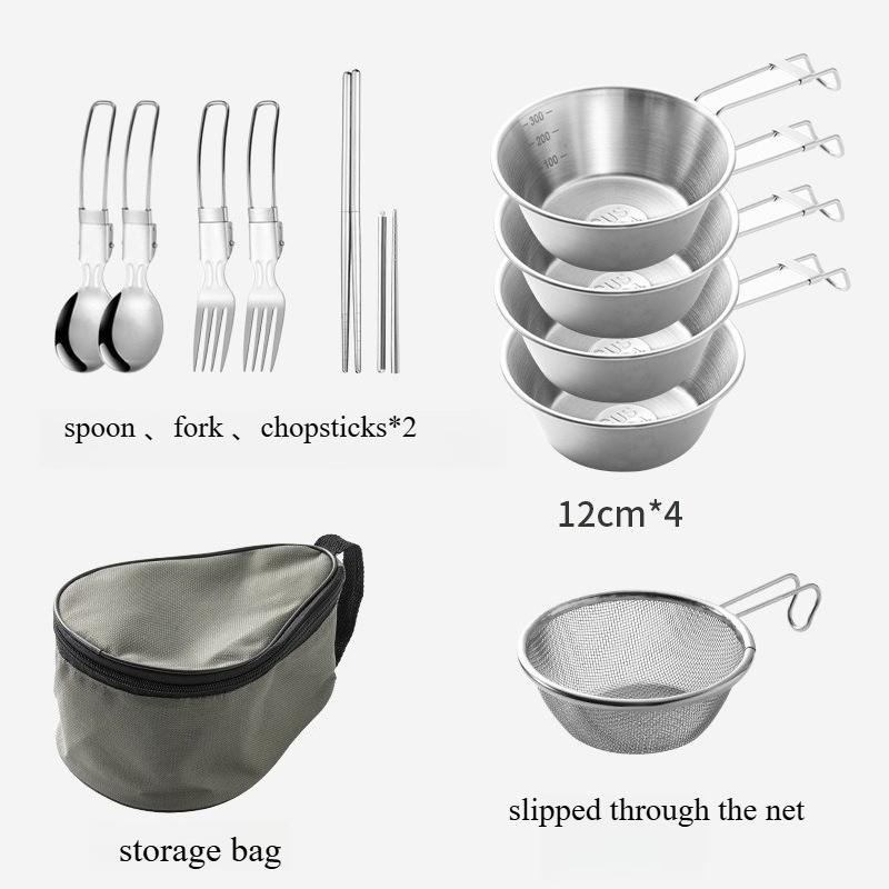 

Outdoor Camping Set 304 Stainless Steel Snow Pull Bowl Portable Picnic Mountaineering Snow Pull Cup Folding Camping Tableware