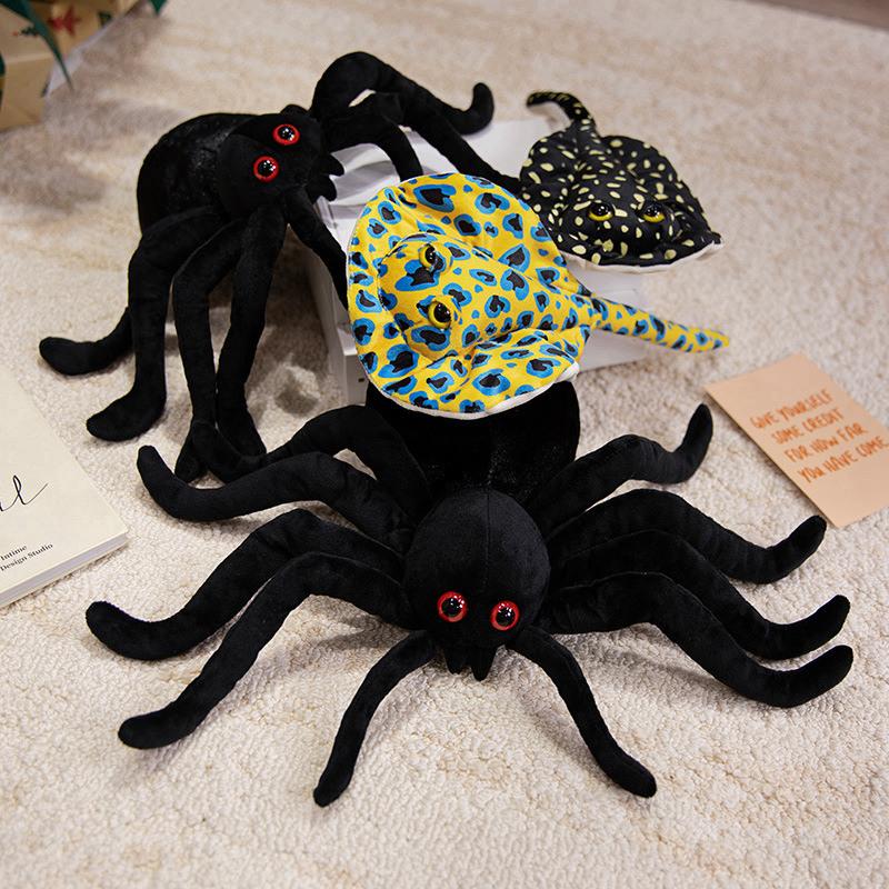 Creative Simulation Black Spider Leopard Print Ray Doll Marine Life Plush Toy Pillow Doll