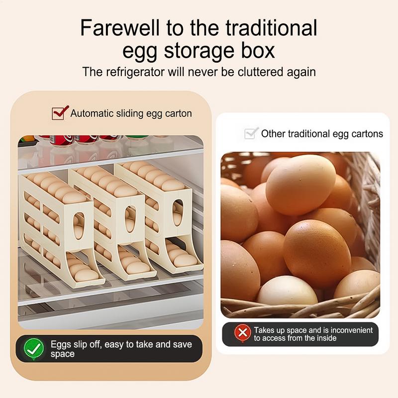 Egg Holder For Counter Auto Rolling Fridge Egg Organizer 4-layer Slide Drop Tray Shelf Space-saving Clear Visibility For RV