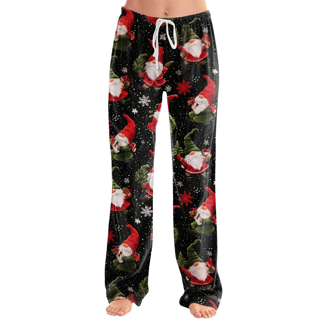 Women's Casual Christmas Print Pants Loose Fit Holiday Trousers