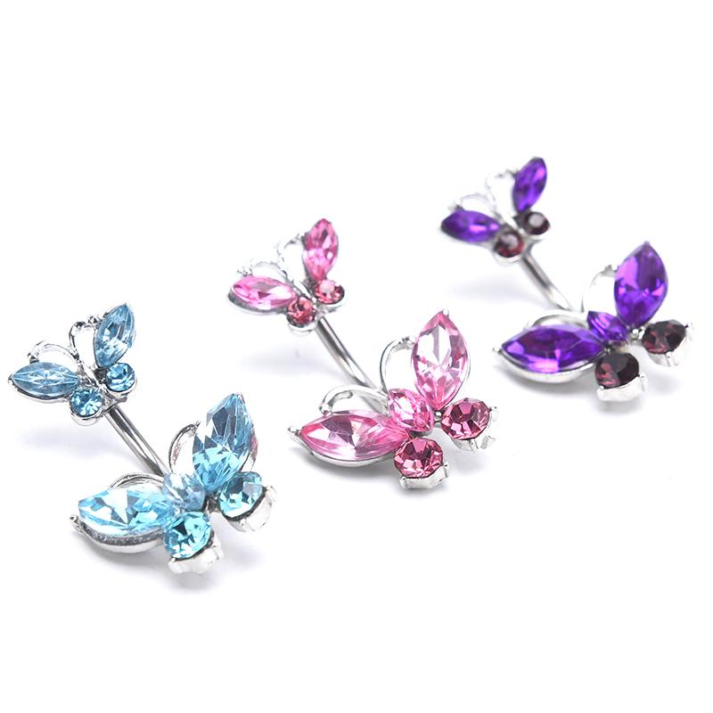 [HF](HS)1Pc Zircon Crystal Butterfly Belly Button  Body Piercing Navel Ring Sexy Jewelry