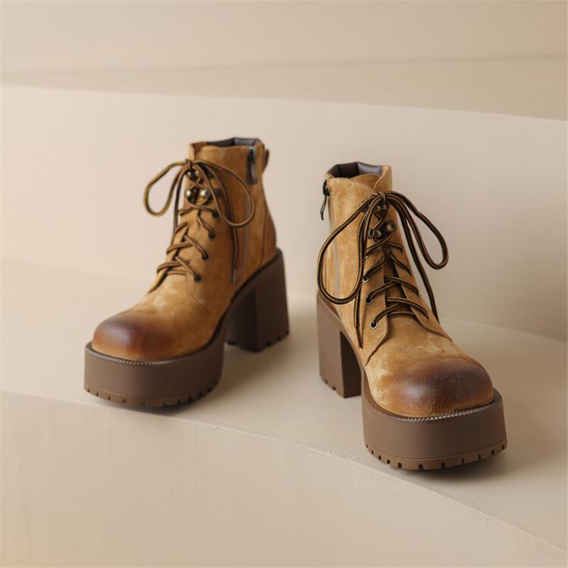 Móda Nové Zimní Semišové Dámské Boty Kulatá Špička Kotníkové Boty pro Ženy Vysoké Podpatky Zimní Boty Dámské Boty na Platformě Dámské Boty