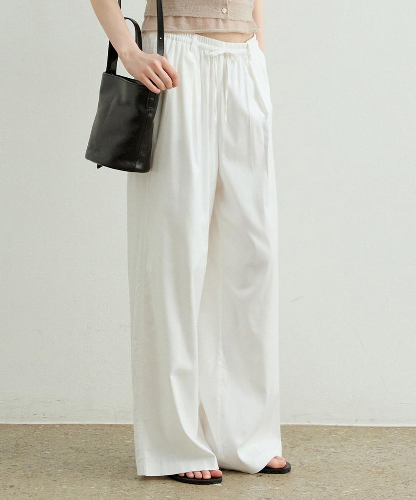 ARTID Linen Elastic Waist Wide Pants_White