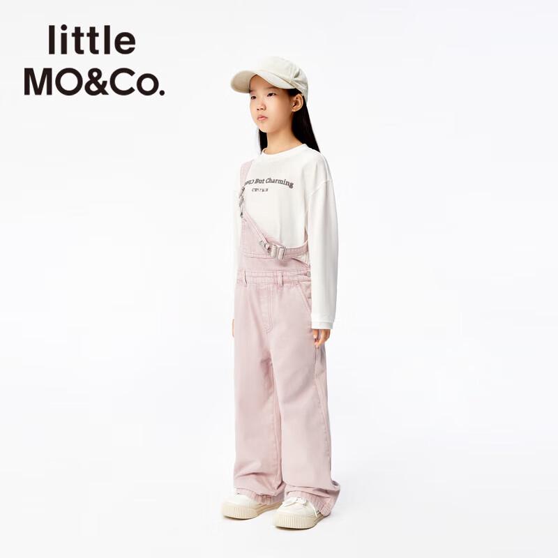 

маленькая MO&Co. Розовые джинсовые комбинезоны для девочек из чистого хлопка 120
