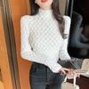 Autumn Winter Velvet New Versatile Semi High Neck Women's Clothing Slim Fit Long Sleeved Western-style Lace Wool Bottoming Shirt