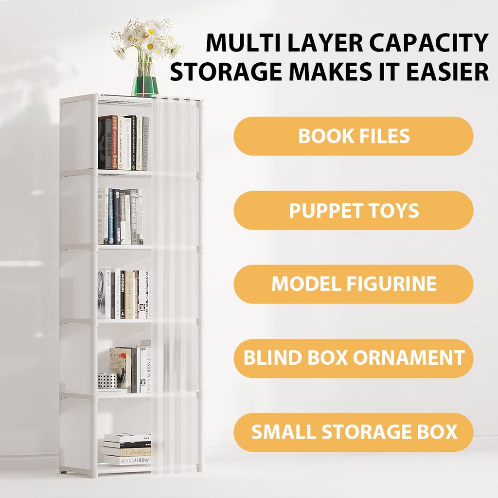 5 Layers Household Dustproof Bookshelf Living Room Multi-layer Storage Cabinet Simple Assembly Wardrobe Closet Organizer Shelf
