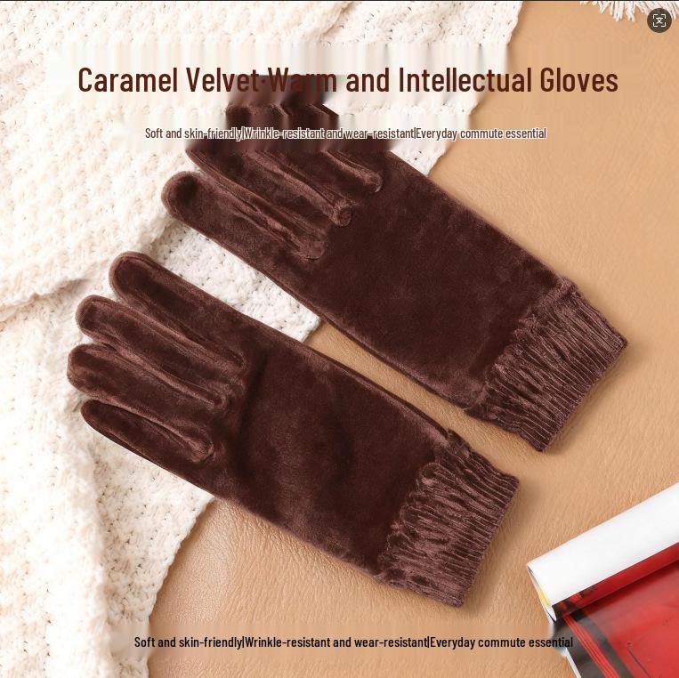 

Gold Velvet Women s Winter Etiquette Gloves - Warm, Elastic, Knitted, Free Shipping