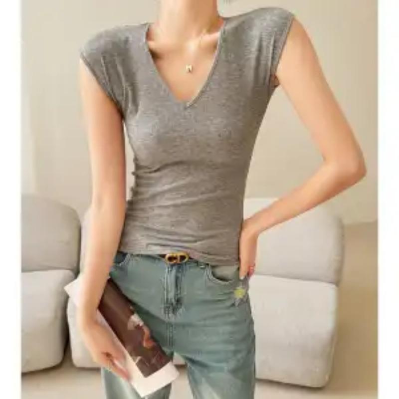 Women's Summer New Model Covering Side Boob Sleeveless Regular Shoulder T-Shirt Slim Fit Thin Base Top