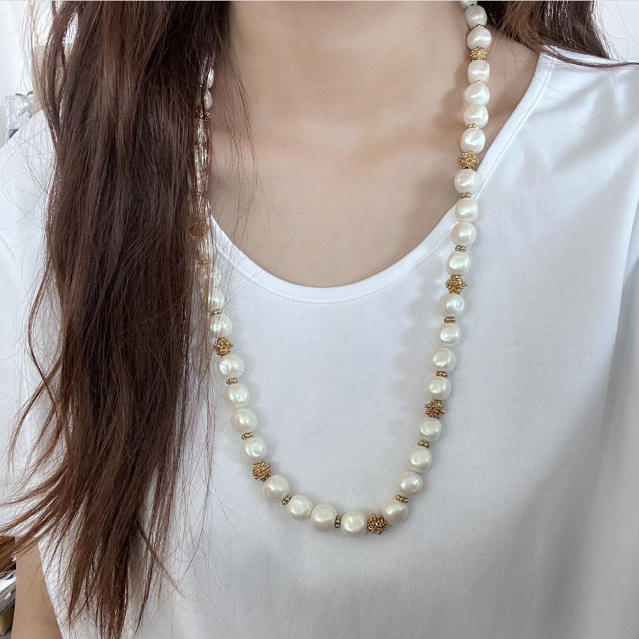 Elegant Baroque Pearl Necklace & Gold-Plated Round Pearl Earring Set