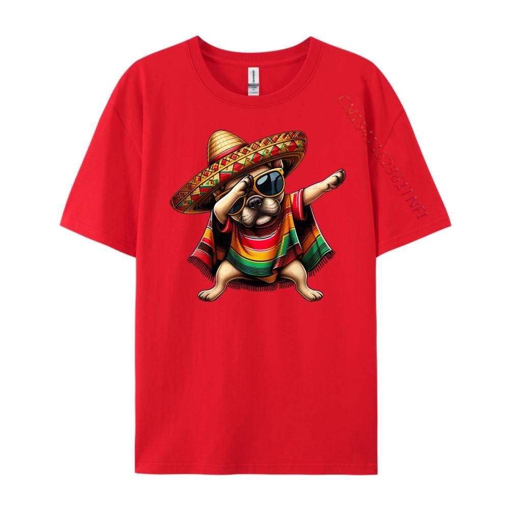 Dabbing Frenchie Dog Sombrero Mexican Poncho Cinco De Mayo Graphic T Shirts Men Cotton Camisetas Breathable S