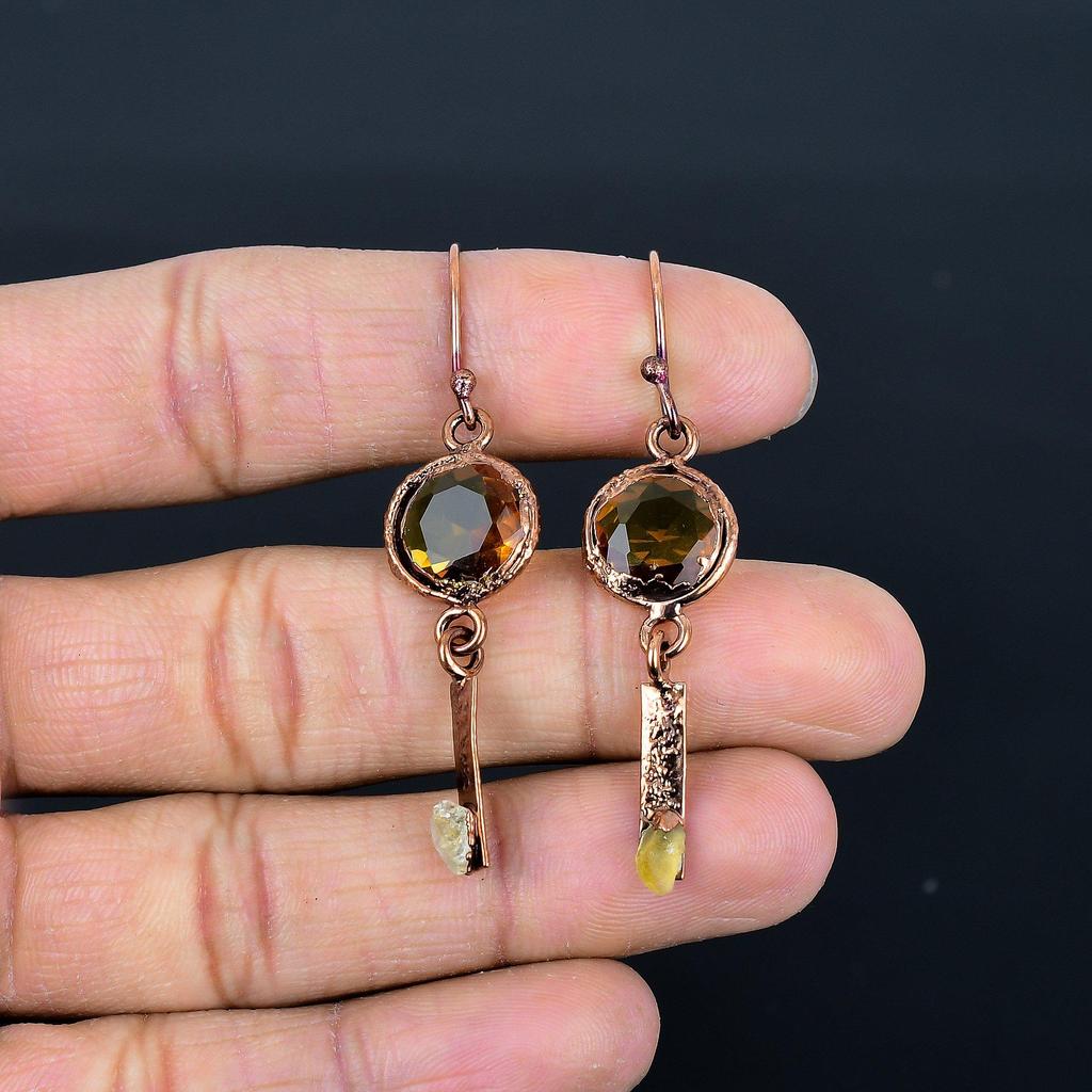 Citrine Earrings, Copper Electroformed Gemstone Jewelry, Handmade Earrings, For Thanksgiving
