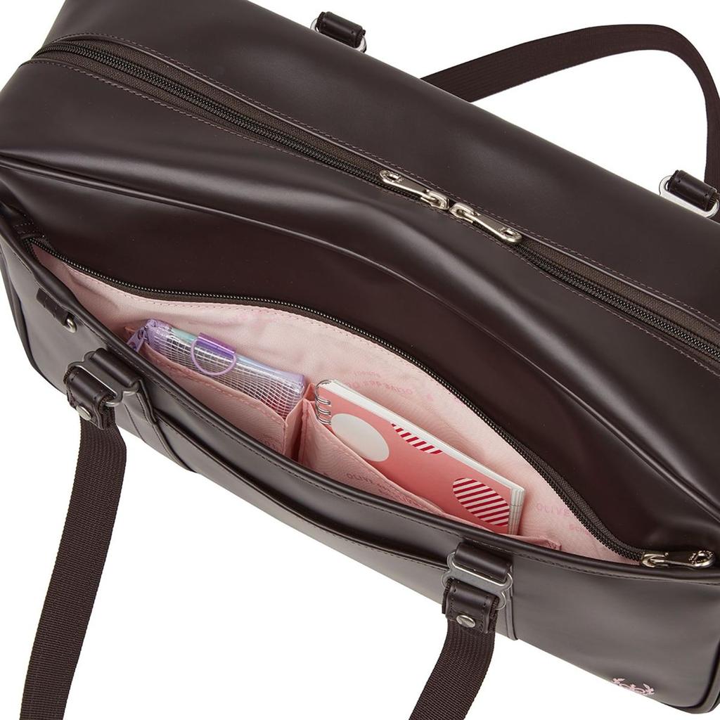 Olive de Olive School School Bag, 15L, Brown Synthetic Leather with Pink Embroidery, Tote Bag, Women's, Shoulder Bag, Suitable for High School and