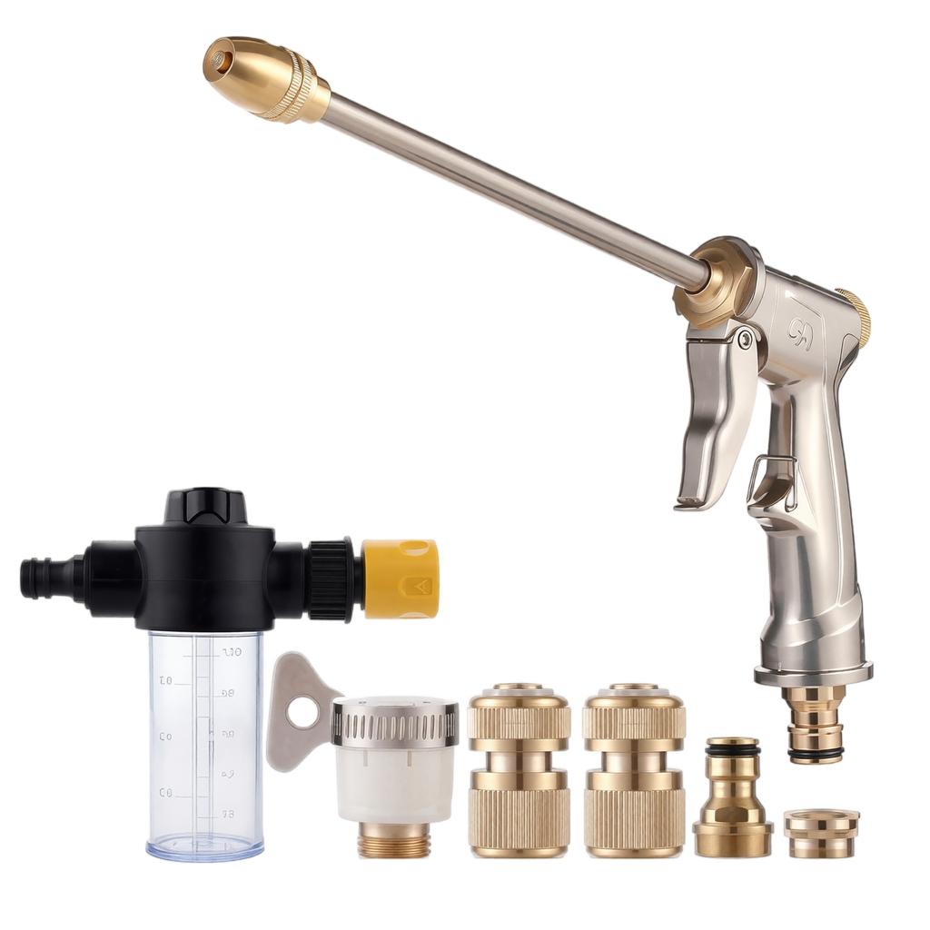 High Pressure Water Spray Gun Set with Adjustable Nozzle and Multiple Connectors for Garden Cleaning Car Washing and Outdoor Use