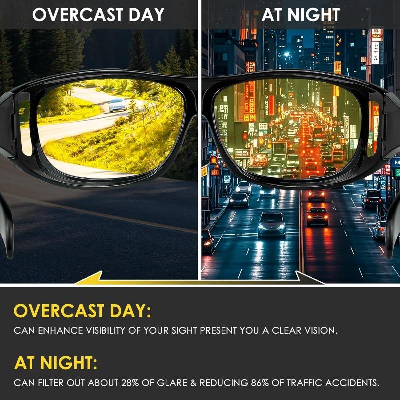 Night Driving Glasses Fit Over for Men Women, Anti Glare Polarized Night Vision Glasses, Wrap Around HD Yellow Lens