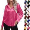 Women's Satin Long-sleeved Solid Color Collared Shirt/blouse
