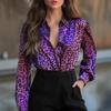 2025 Spring Leopard Print Satin Casual Loose Button-Up Shirt for Women