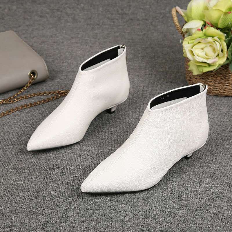 Móda FHC Europea NOVÉ Dámské Kotníkové Boty, Podzimní/Zimní Obuv, Nude Botas, Špičatá Špička, Nízký Jehlový Podpatek, Zadní Zip, BÍLÉ, ČERNÉ, Dropshipping