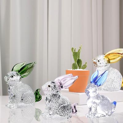 Faux Crystal Rabbit Figurine Transparent Collectible Rabbit Statue Glass Art Animal Ornament Bunny Sculpture for Home Office Desk Car