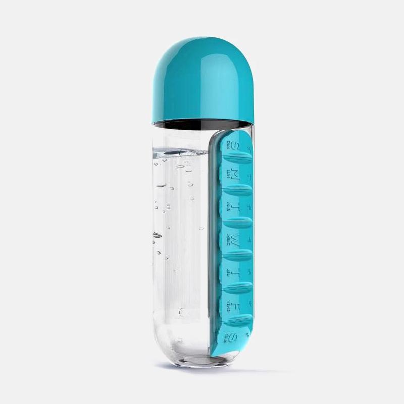 2 In 1 600ml 7 Grids Medicine Box Water Cup Sports Plastic Water Bottle Combine Daily Pill Boxes Organizer Drinking Bottles